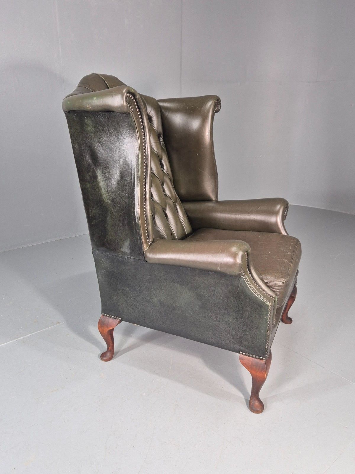 400.0 Vintage Wingback Leather Lounge Chair Queen Anne Style 1970s Retro Eb11532 Vlea photo
