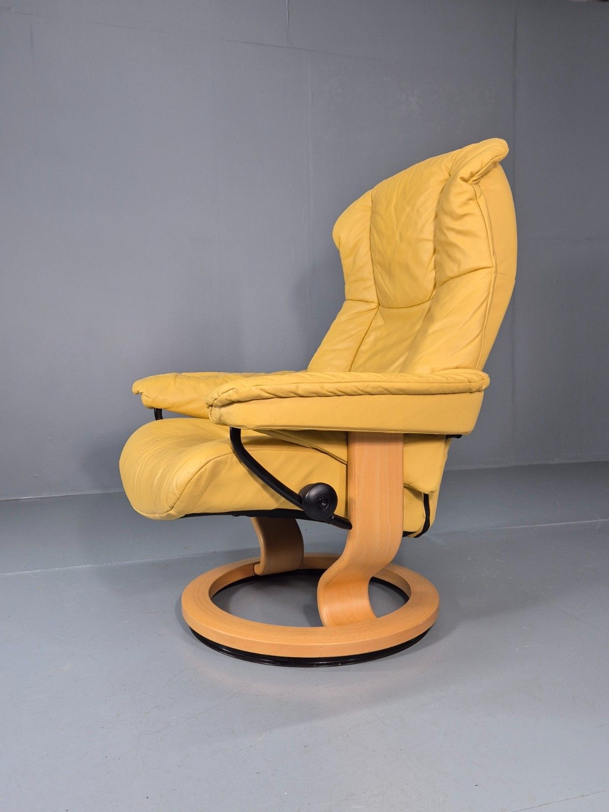 Stressless Swivel Recliner Chair  Ekornes Yellow Leather 1990s Eb11574 Mwoo photo furniture