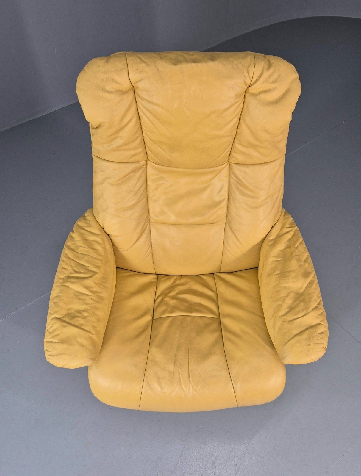Stressless Swivel Recliner Chair  Ekornes Yellow Leather 1990s Eb11574 Mwoo photo Furniture