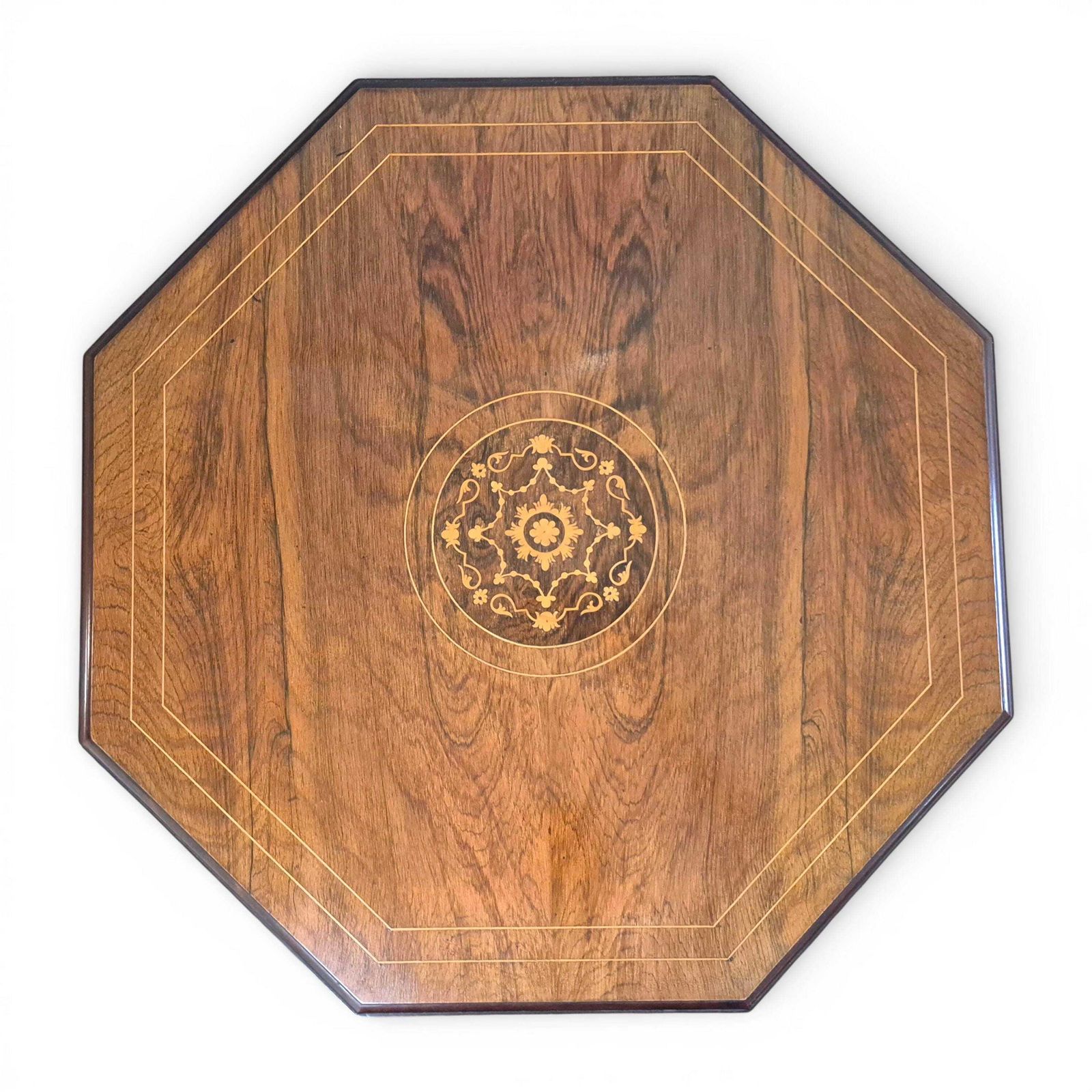 415.0 Late Victorian Rosewood Inlaid Occasional Table | Octagonal Antique Side Table C1890 photo