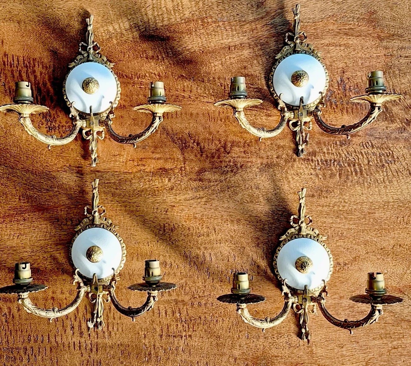 Mid Century Quality Set Of 4 Pairs Style Brass Wall Lights Made In Spain