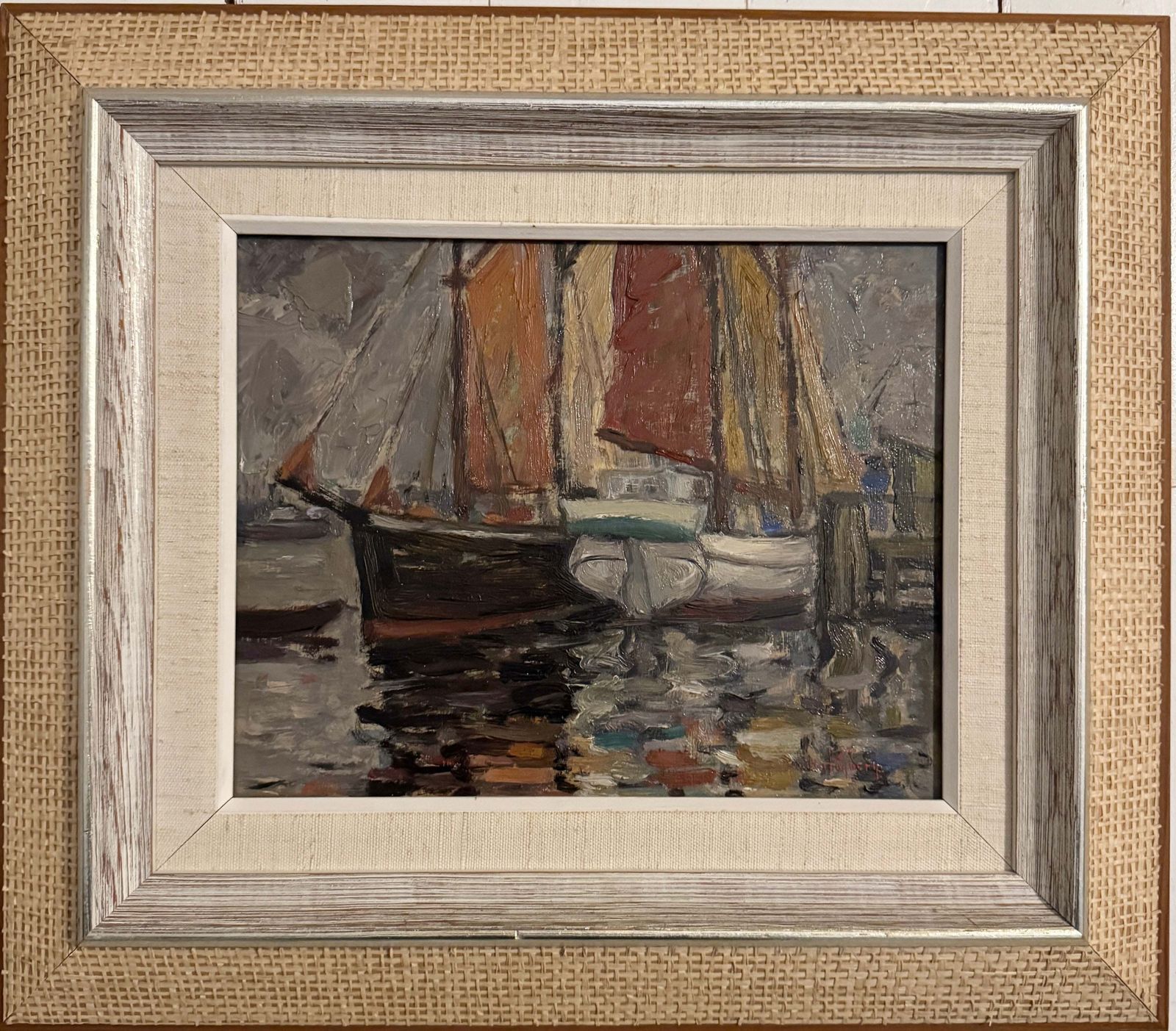 Old Sailboats, Gothenburg. Vintage Swedish Oil Painting By Hilding Högberg.