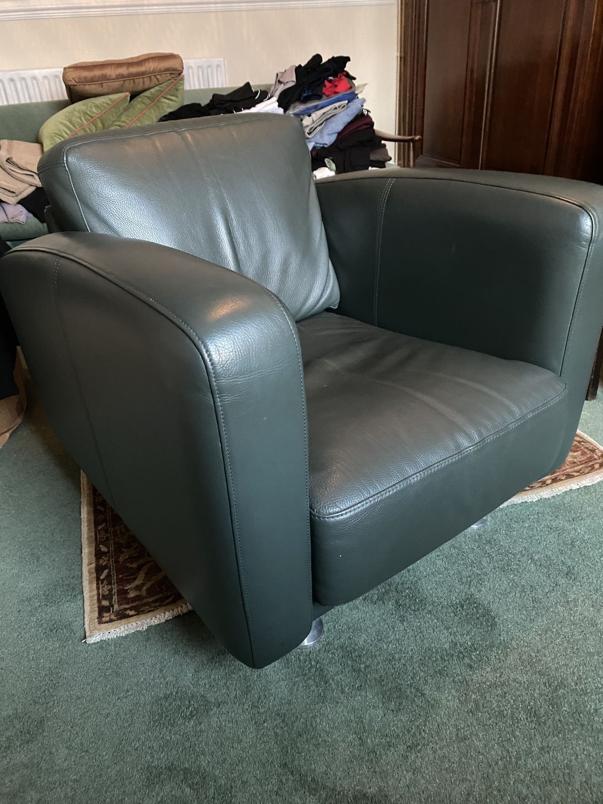 Vintage Jaguar Leather Sofa And Matching Chair In Racing Green photo Furniture