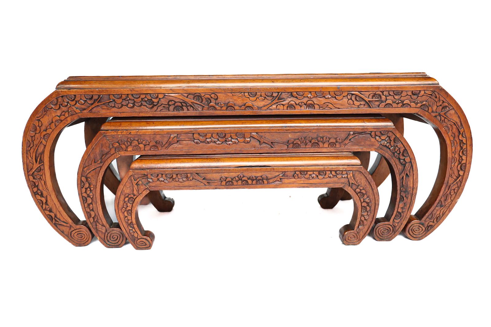 450.0 Teak Chinese Carved Nest Of 3 Coffee Tables 1950s/60s photo
