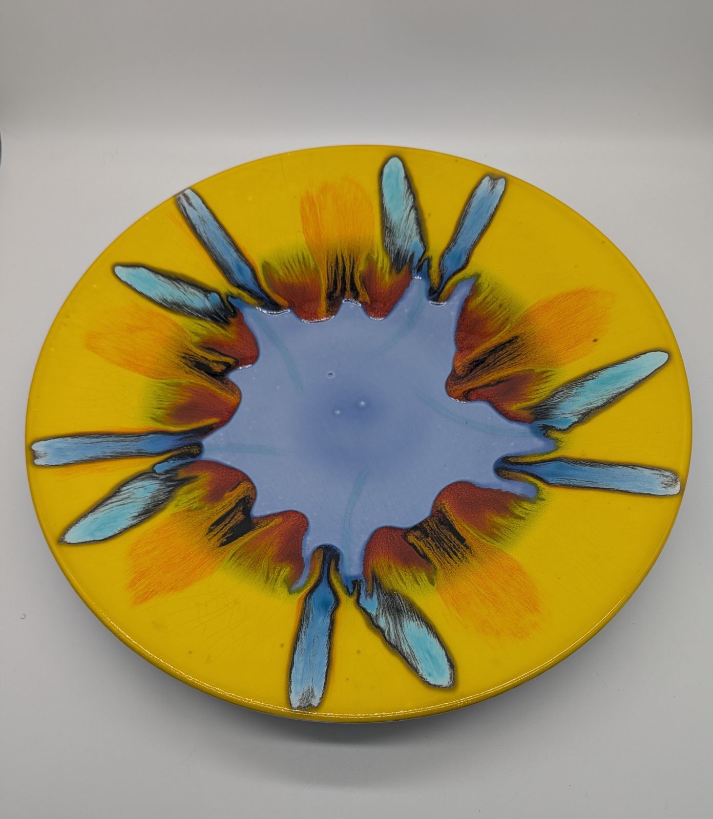 Large Poole Pottery Charger, Delphis Inspired, Late 1990s. Hand Painted And Signed