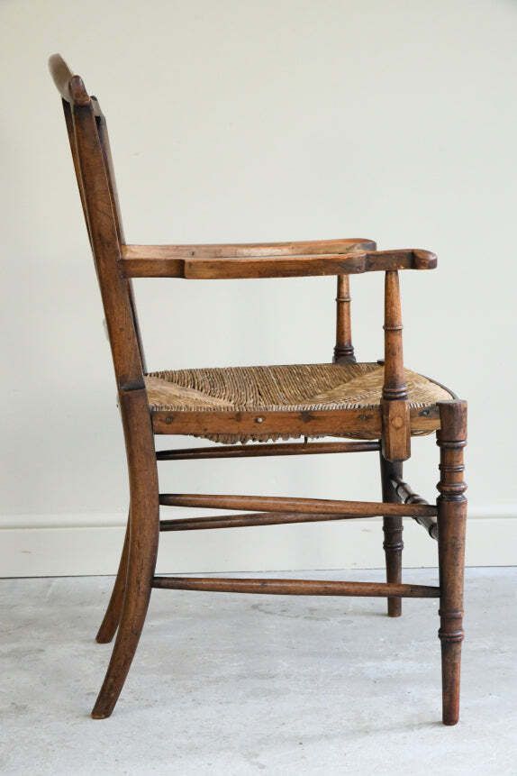 Antique Beech & Rush Arts & Crafts Style Occasional Chair photo Furniture