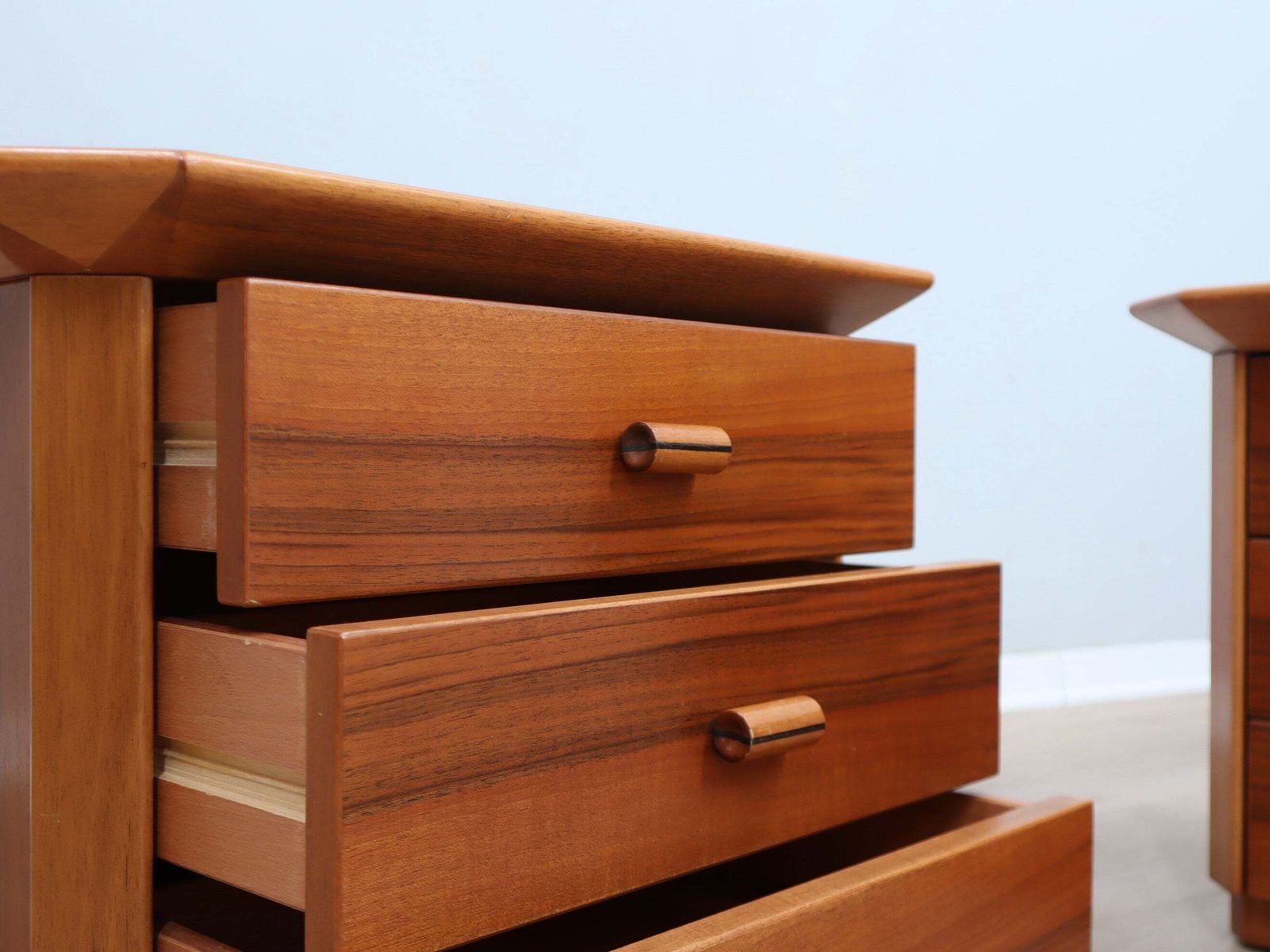 Pair Of Solit Walnut Nightstands Bedside Table Late 1970s photo furniture