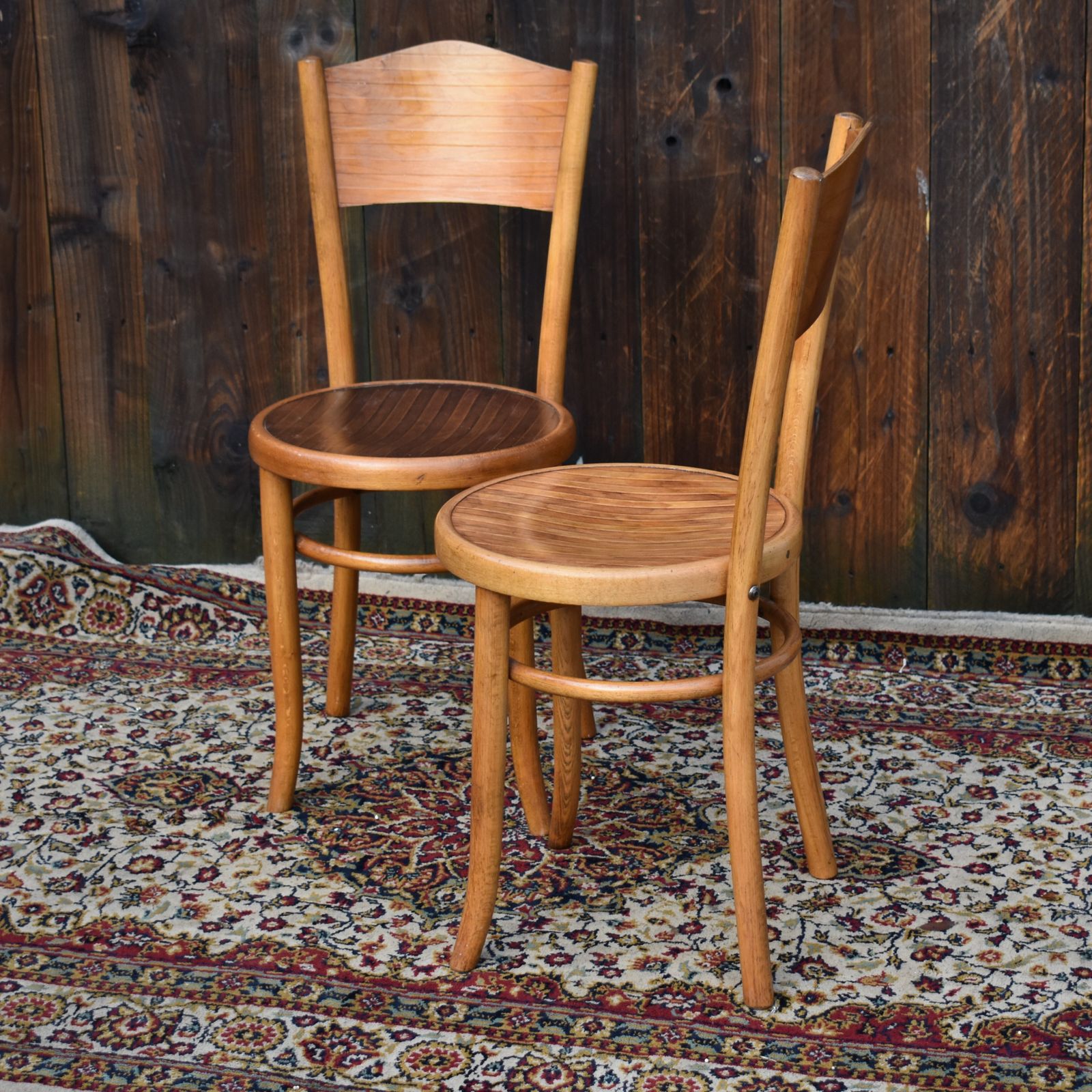 Antique Original Fischel Czech Bentwood Thonet Style Cafe Bistro Chairs Pair photo Furniture
