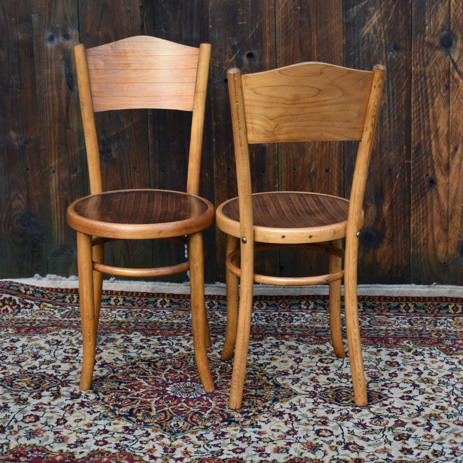 Antique Original Fischel Czech Bentwood Thonet Style Cafe Bistro Chairs Pair photo buy