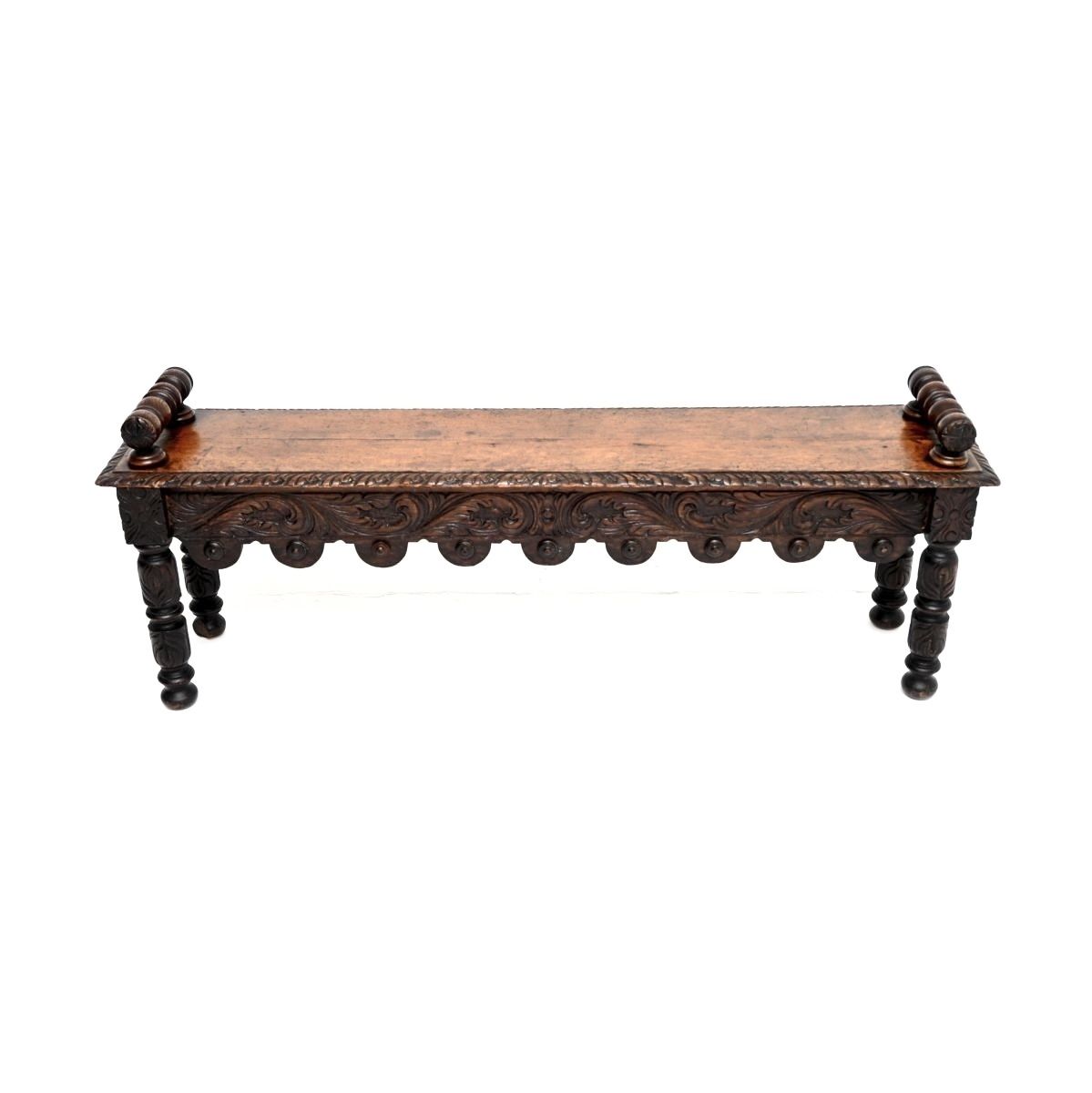 Antique Victorian Carved Oak Bench photo furniture