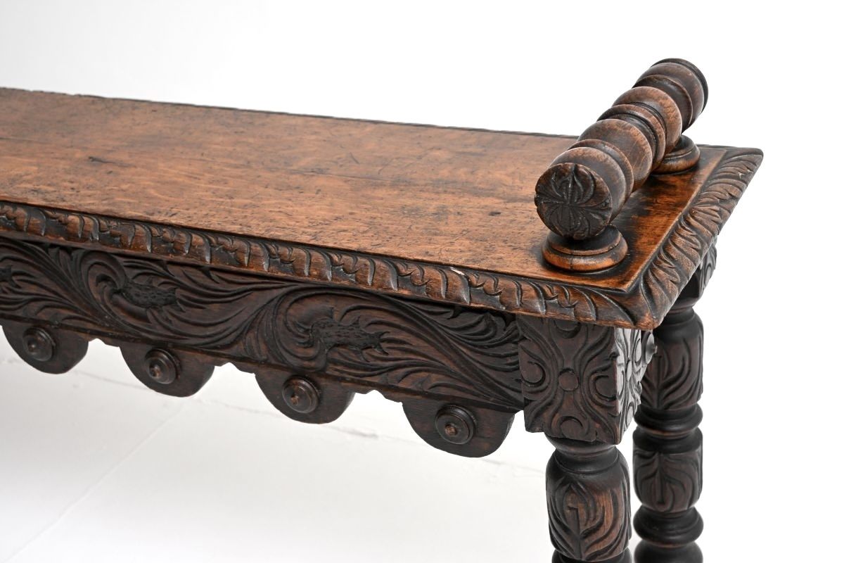 Antique Victorian Carved Oak Bench photo 1151.0