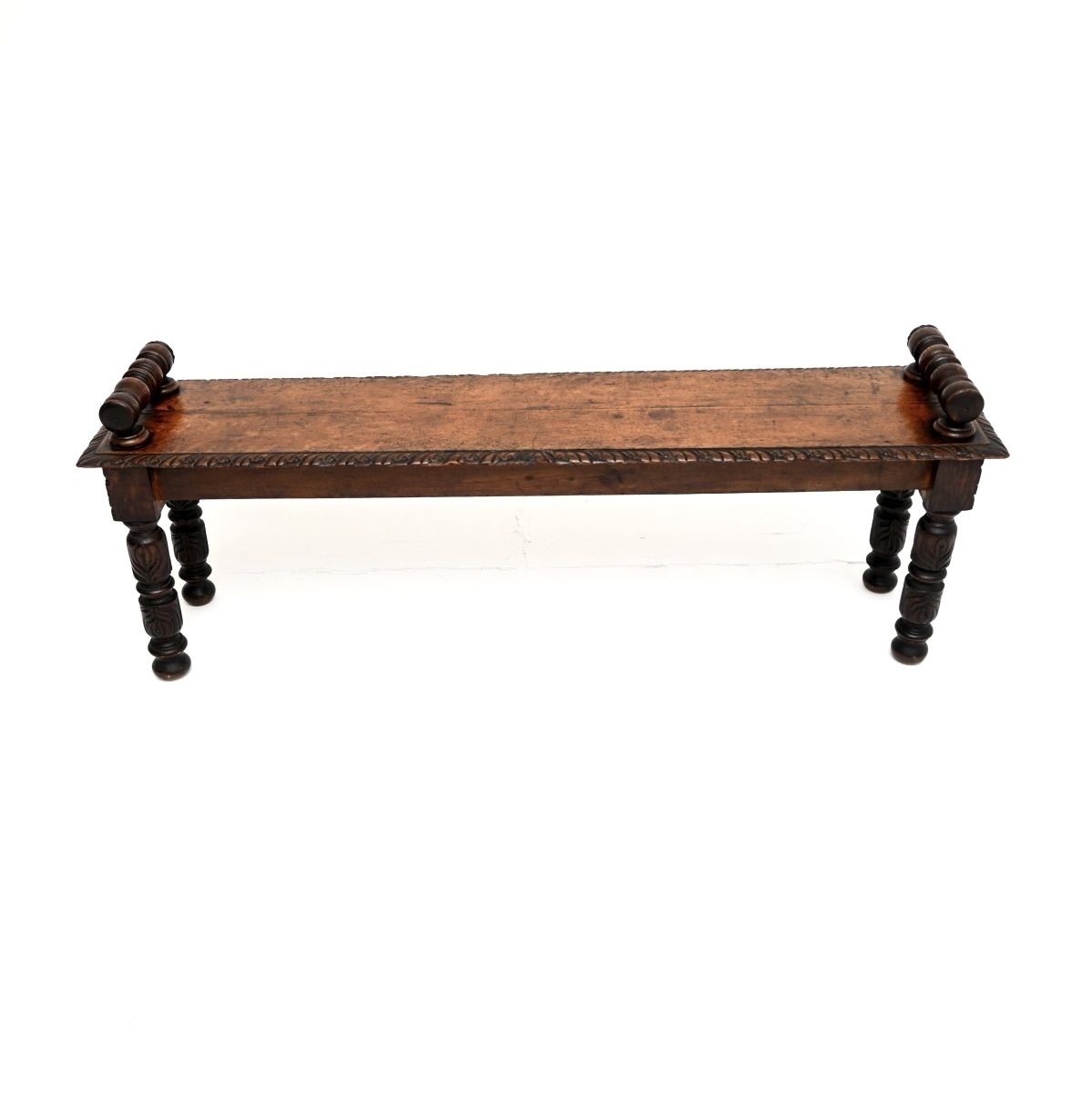 Furniture Antique Victorian Carved Oak Bench photo