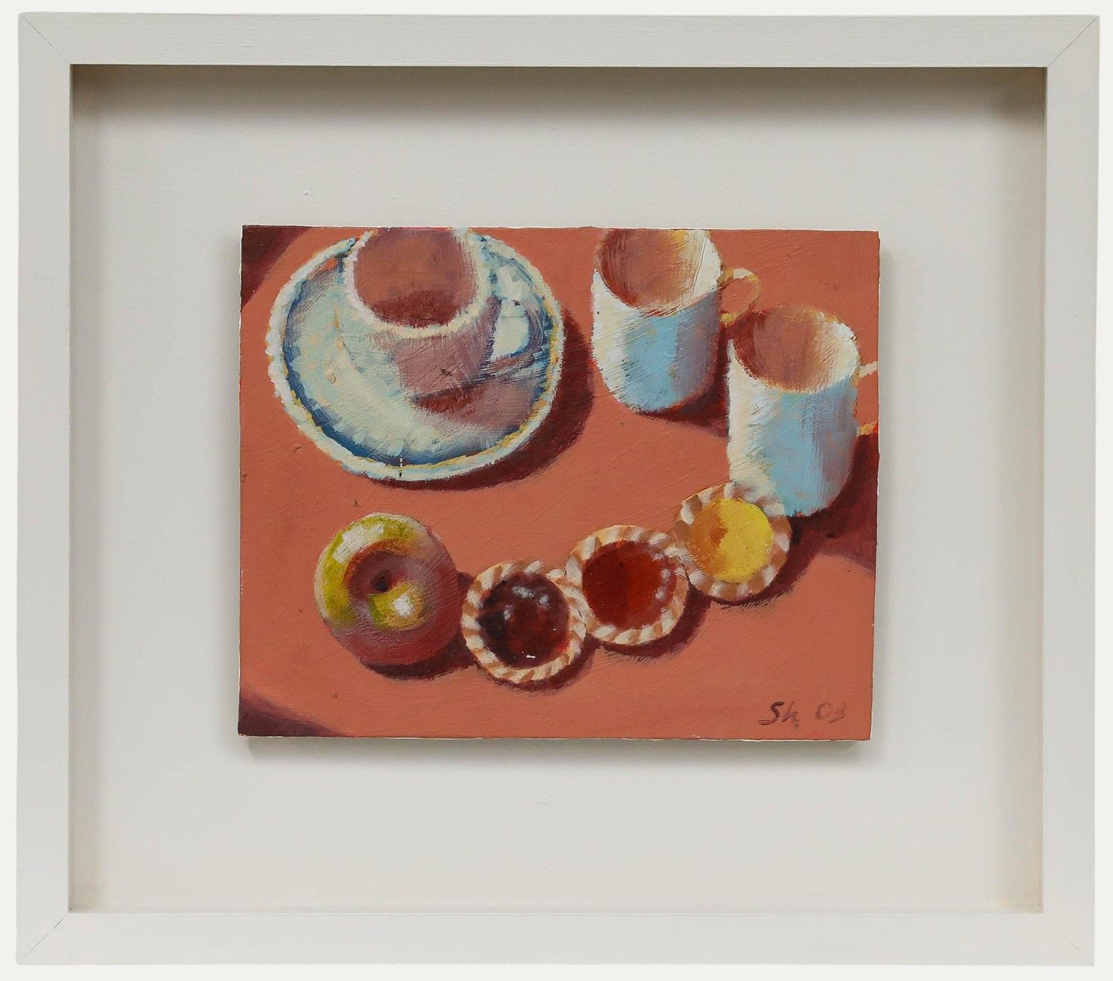 Framed Contemporary Oil Still Life With Jam Tarts