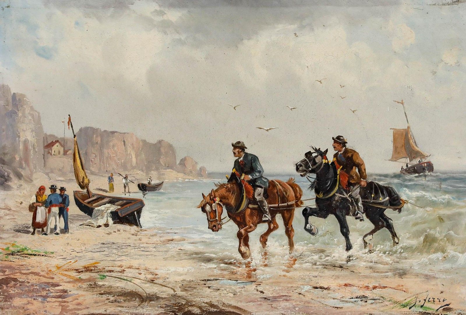 J. Ferry Late 19th Century Oil, Working Horses On Duty photo furniture