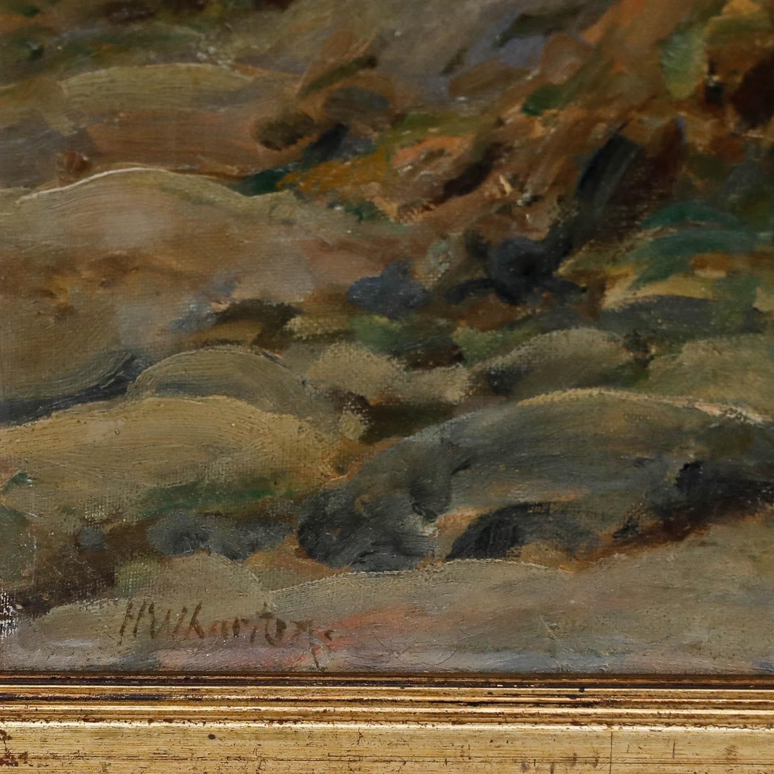 H. Wharton Framed Mid 20th Century Oil, Reeling In The Catch photo vinterior