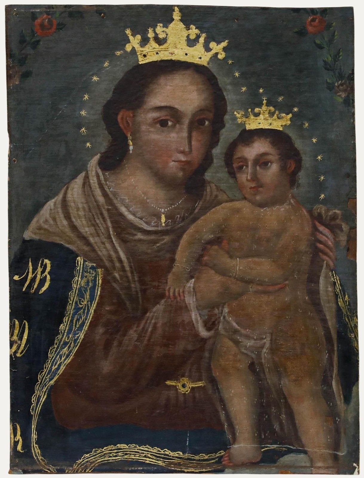 Spanish School 19th Century Oil The Virgin Mary With Christ