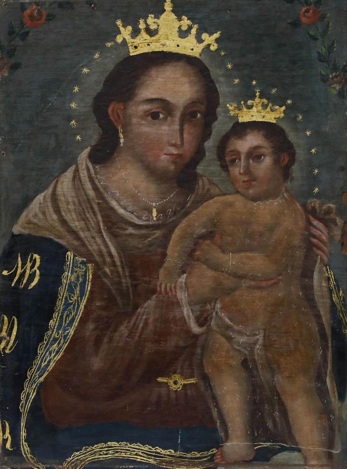 Spanish School 19th Century Oil The Virgin Mary With Christ photo furniture