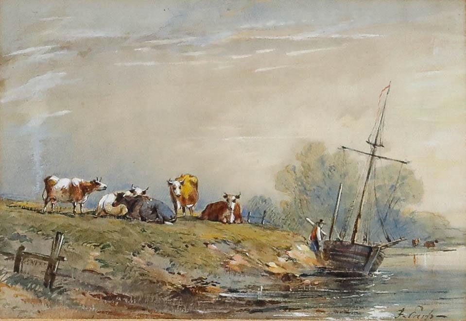 Frederick Earp (1828 1914) Framed Watercolour, Cattle On A River Bank photo furniture