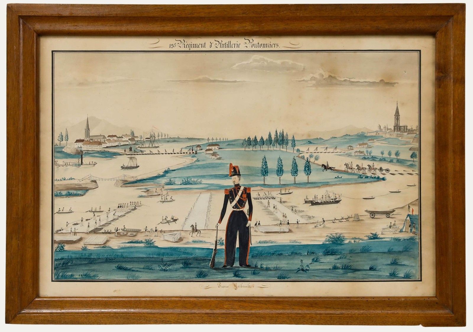 Framed 1853 Folk Art Watercolour The French Officer