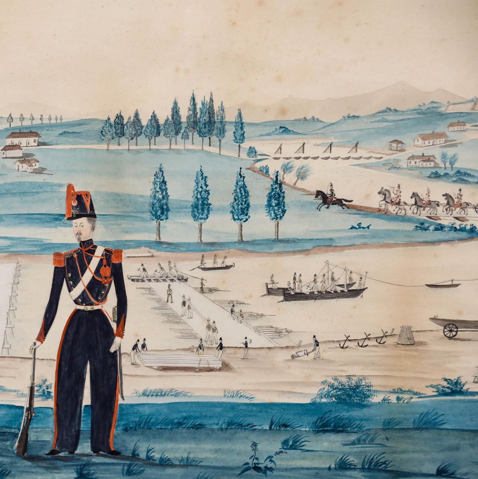 Framed 1853 Folk Art Watercolour The French Officer photo 495.0