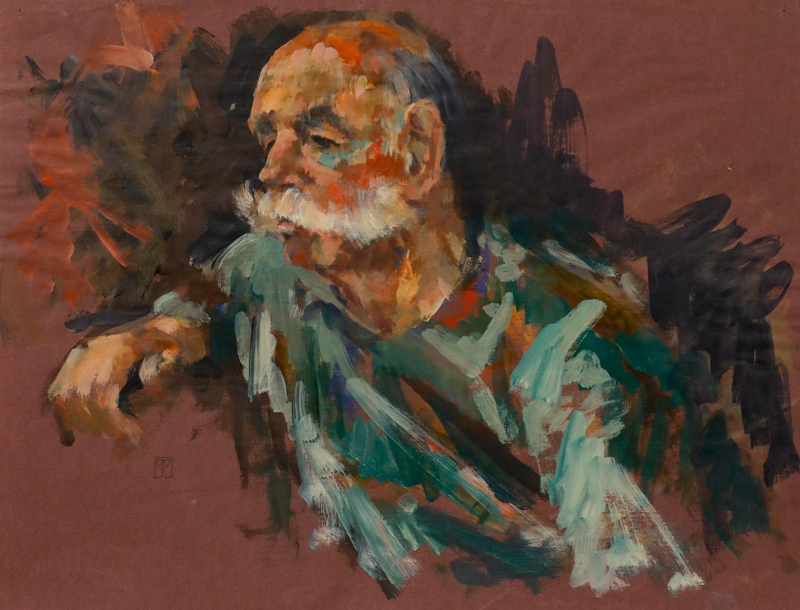 Wendy Trinder (1942 2020) 20th Century Oil, Portrait Of A Man In Green photo furniture