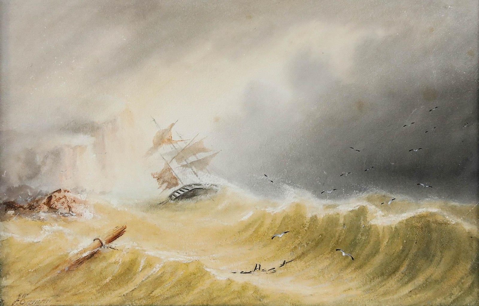 Joseph Eaman (1853 1907) Framed Watercolour, Ship Near Flamborough Head photo furniture
