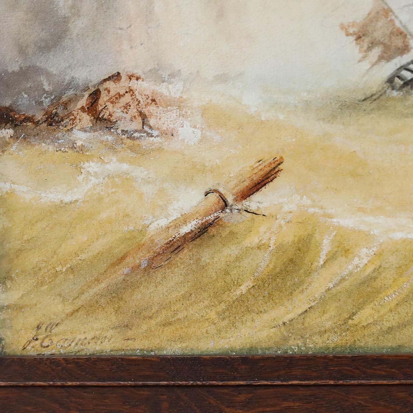 Joseph Eaman (1853 1907) Framed Watercolour, Ship Near Flamborough Head photo vinterior