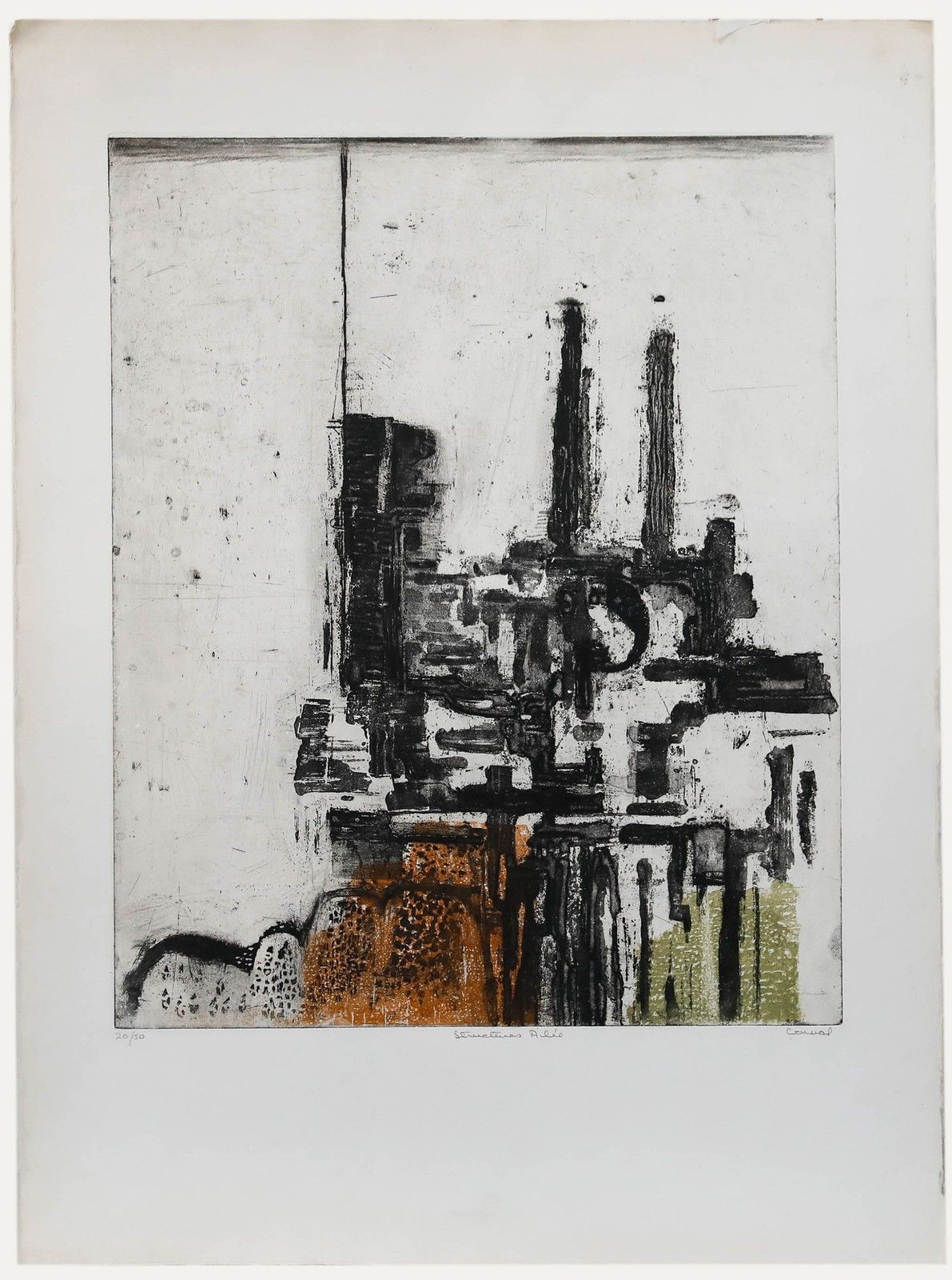 Betty Connal Peebles (1935 1999) 20th Century Collagraph, Structures Ailie