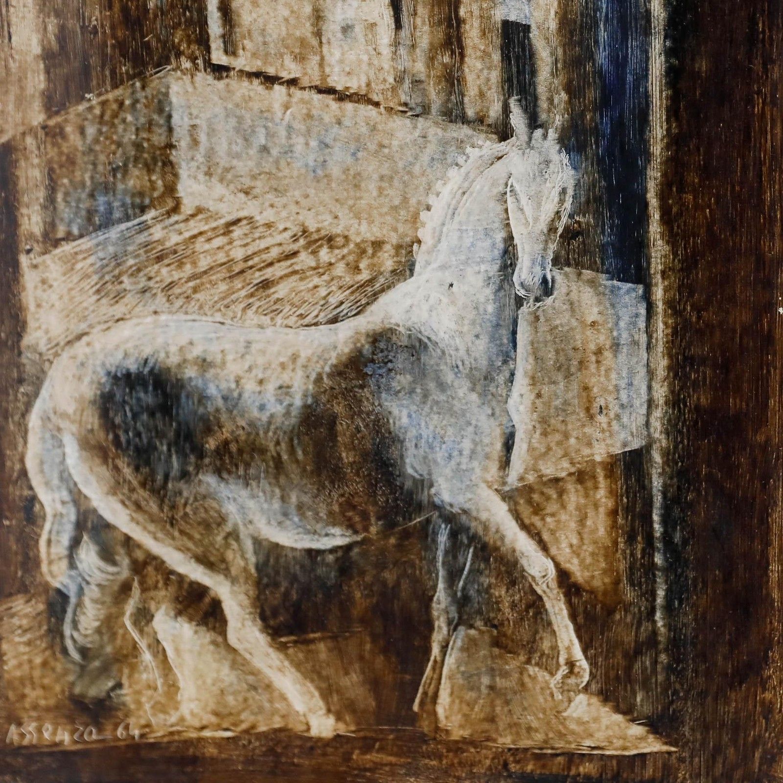 E. Assenza 1964 Acrylic, White Horse photo Art