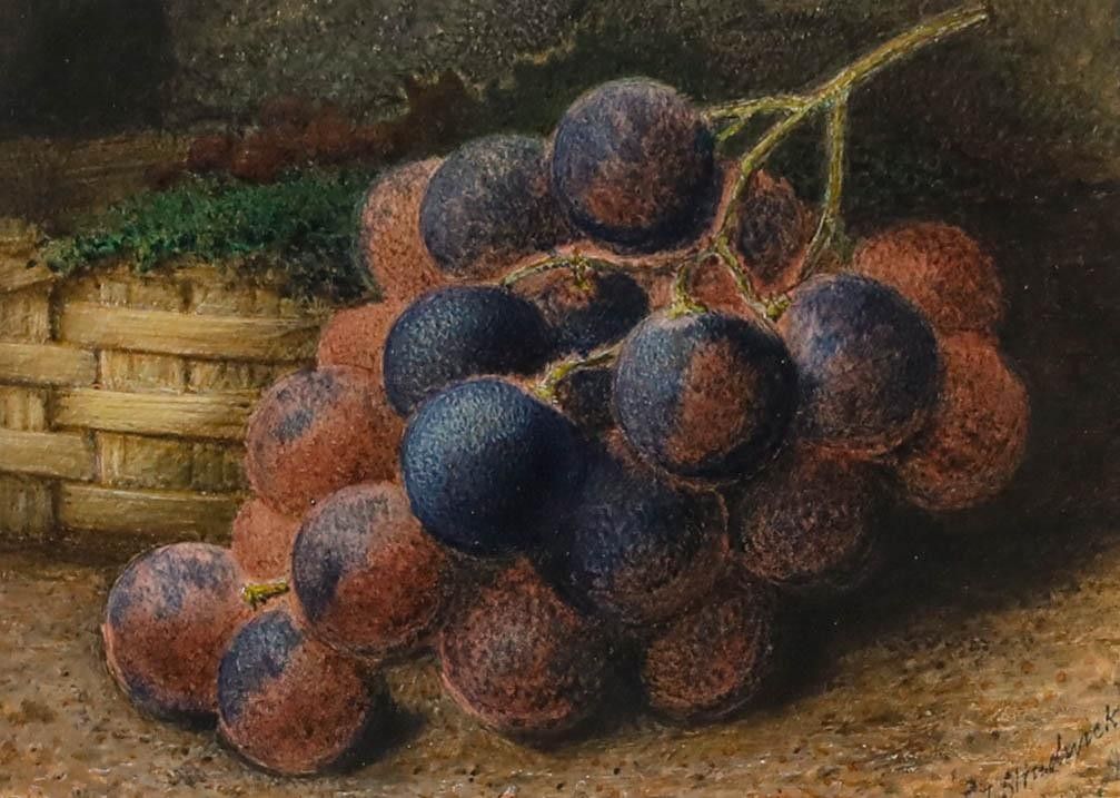 T. Strudwick Framed Late 19th Century Watercolour, Still Life Of Grapes photo furniture