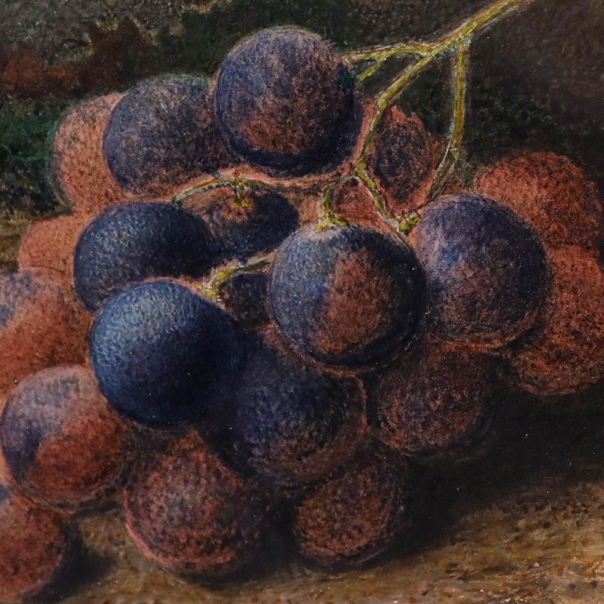 T. Strudwick Framed Late 19th Century Watercolour, Still Life Of Grapes photo Art