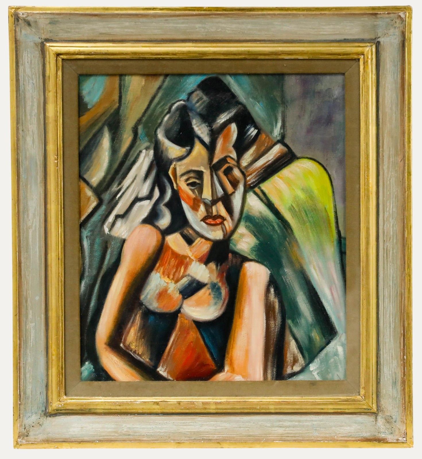 20th Century Oil Cubist Woman
