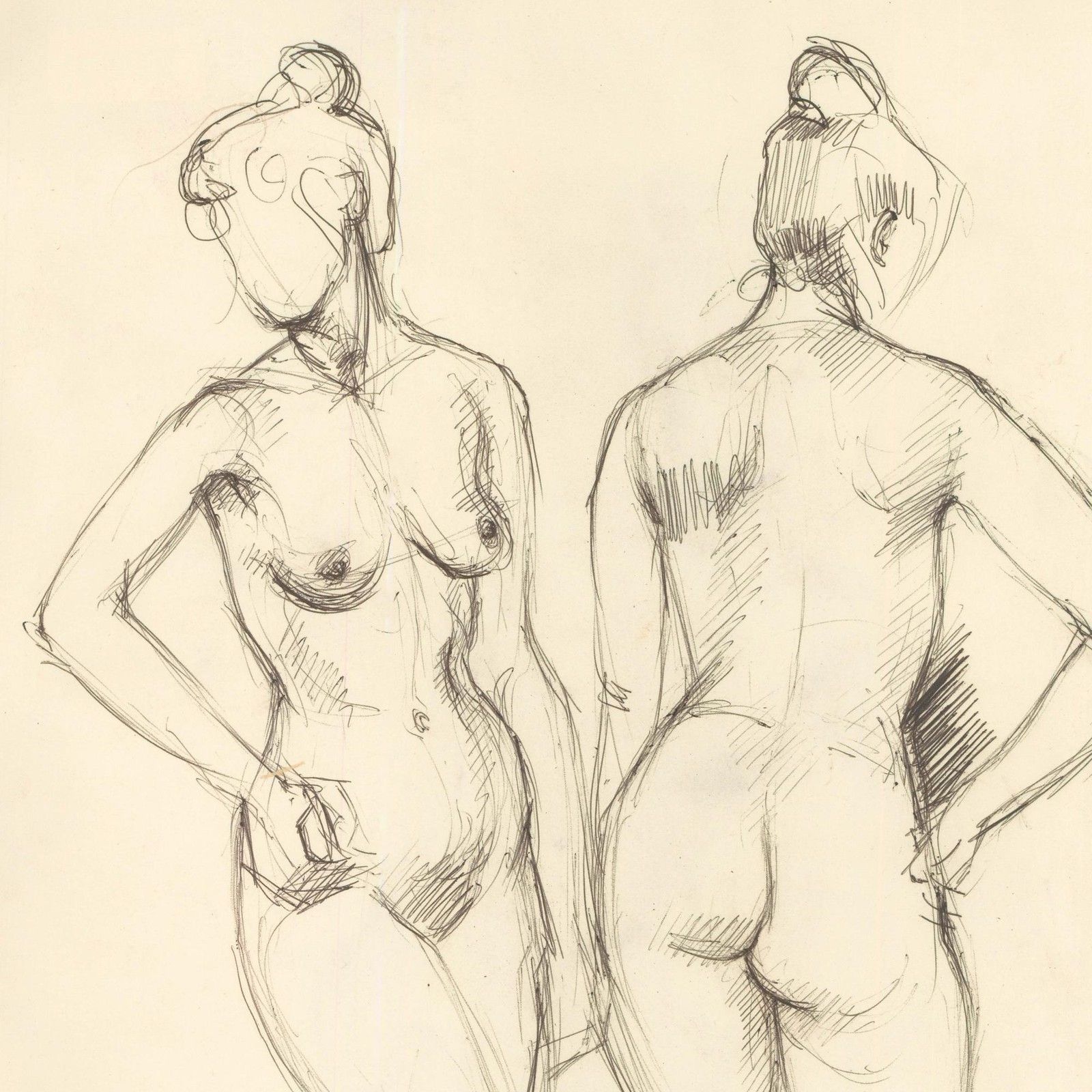E.P. Clapholt Mid 20th Century Pen And Ink Drawing, Angles Of The Nude Model photo Art