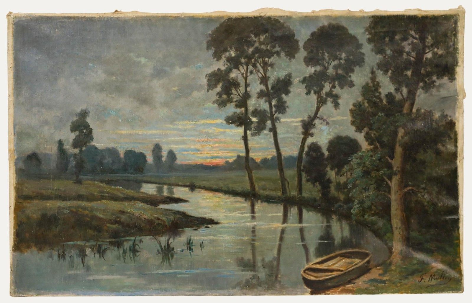 F. Mulley Early 20th Century Oil, Dusk Over The River