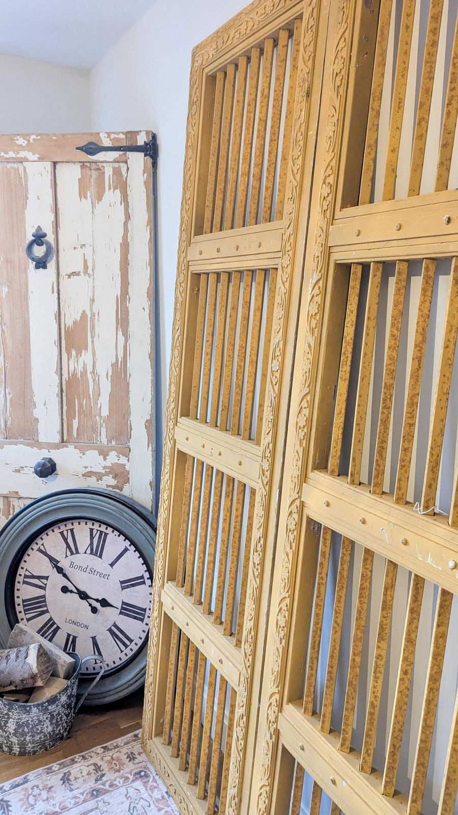 2 X Tall, Rustic, Reclaimed, Yellow Indian Doors With Bars (Sold As A Pair) photo for sale