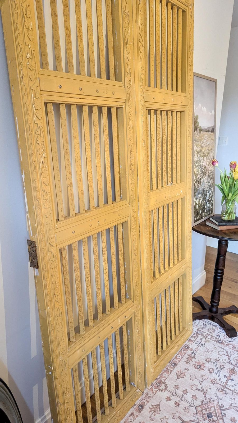 2 X Tall, Rustic, Reclaimed, Yellow Indian Doors With Bars (Sold As A Pair) photo 399.0