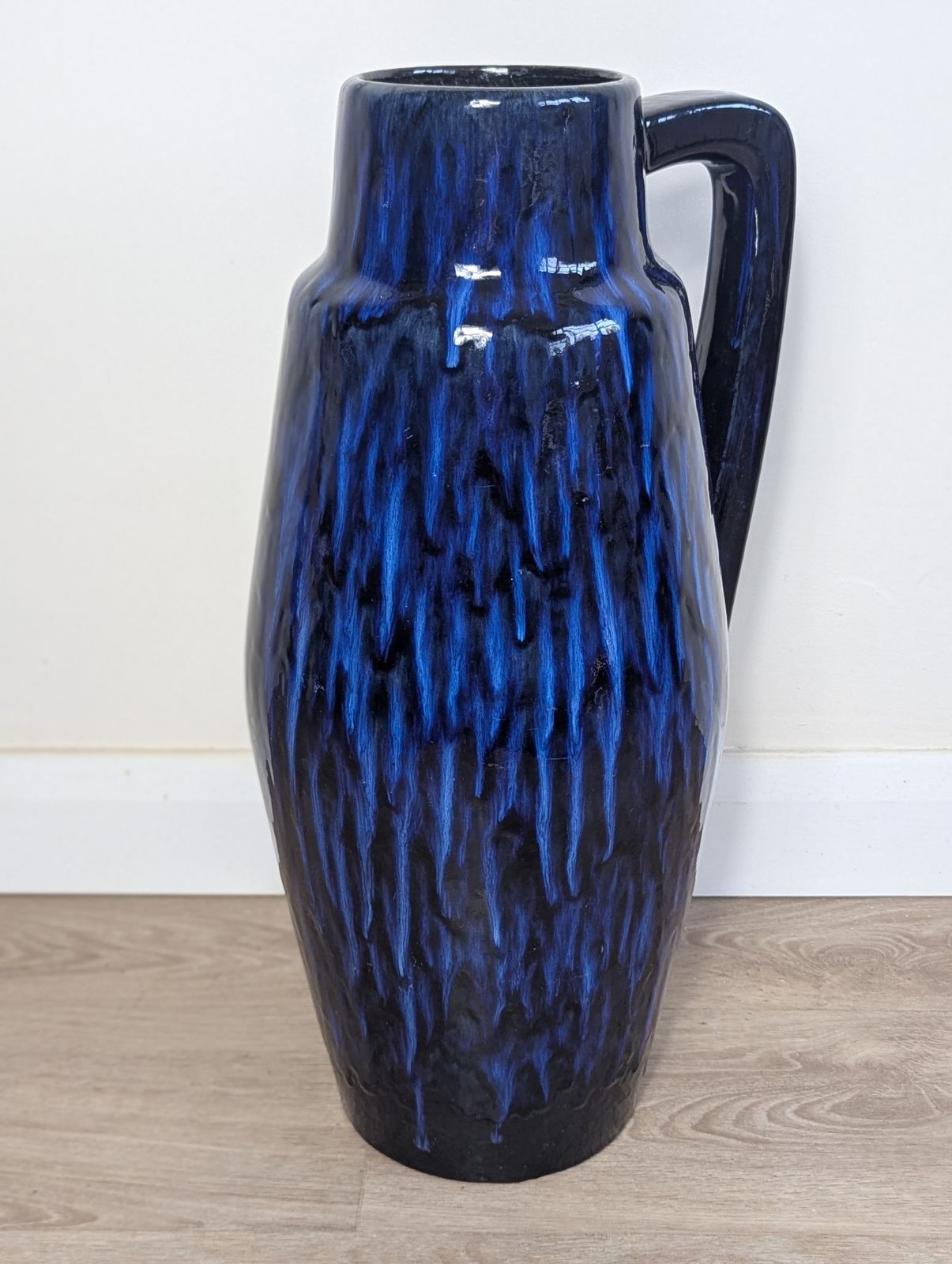 Large West German Floor Vase  Fat Lava Blue Glaze – Mid Century Modern