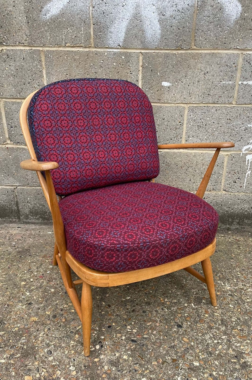 Melin Tregwynt 'Vintage Rose' Berry/Bilberry Combo Welsh Tapestry   Ercol Windsor 334 Armchair