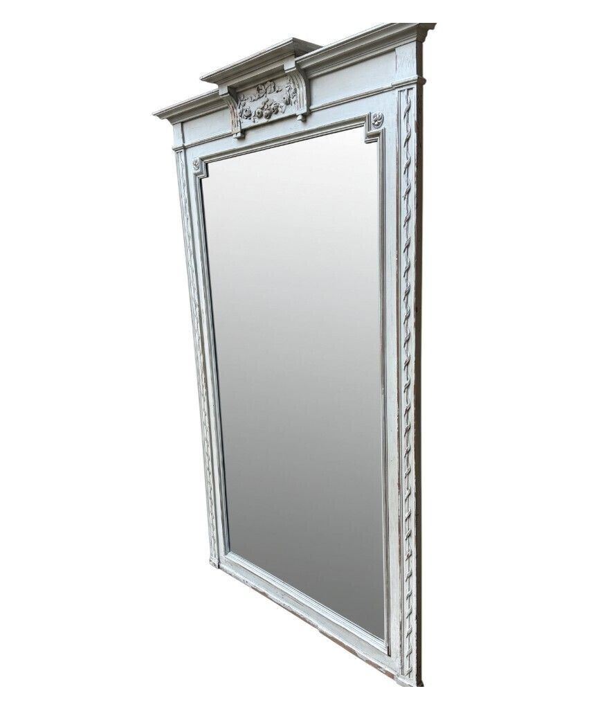 A Large French Full Length 1880s Painted Over Mantle Mirror With Original Shaped Bevel photo for sale