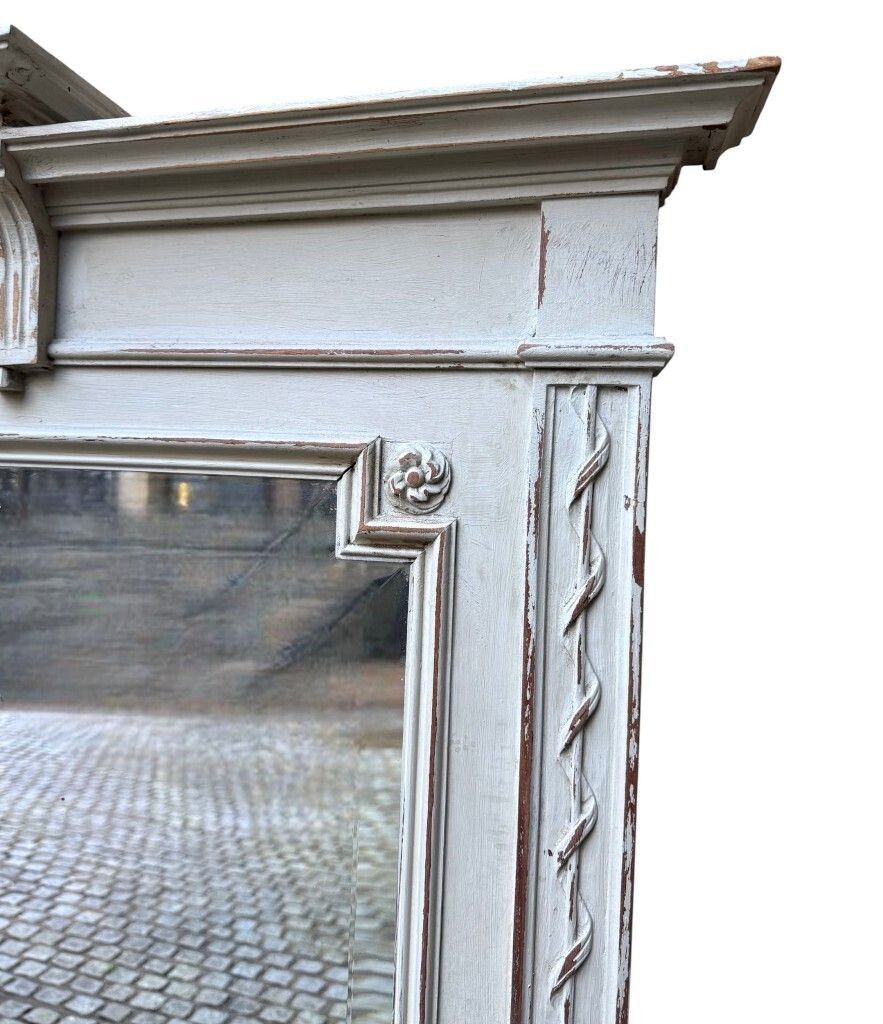 A Large French Full Length 1880s Painted Over Mantle Mirror With Original Shaped Bevel photo vinterior
