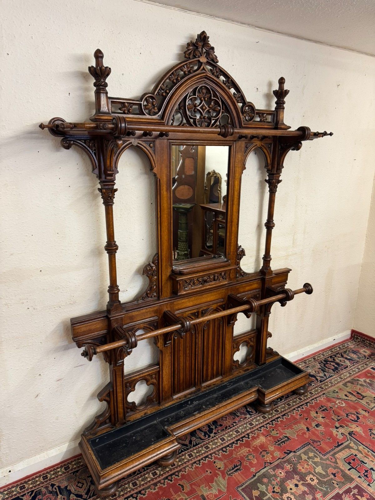 English Country House Antique Gothic Revival Carved Oak Hallstand Circa 1885 photo vinterior