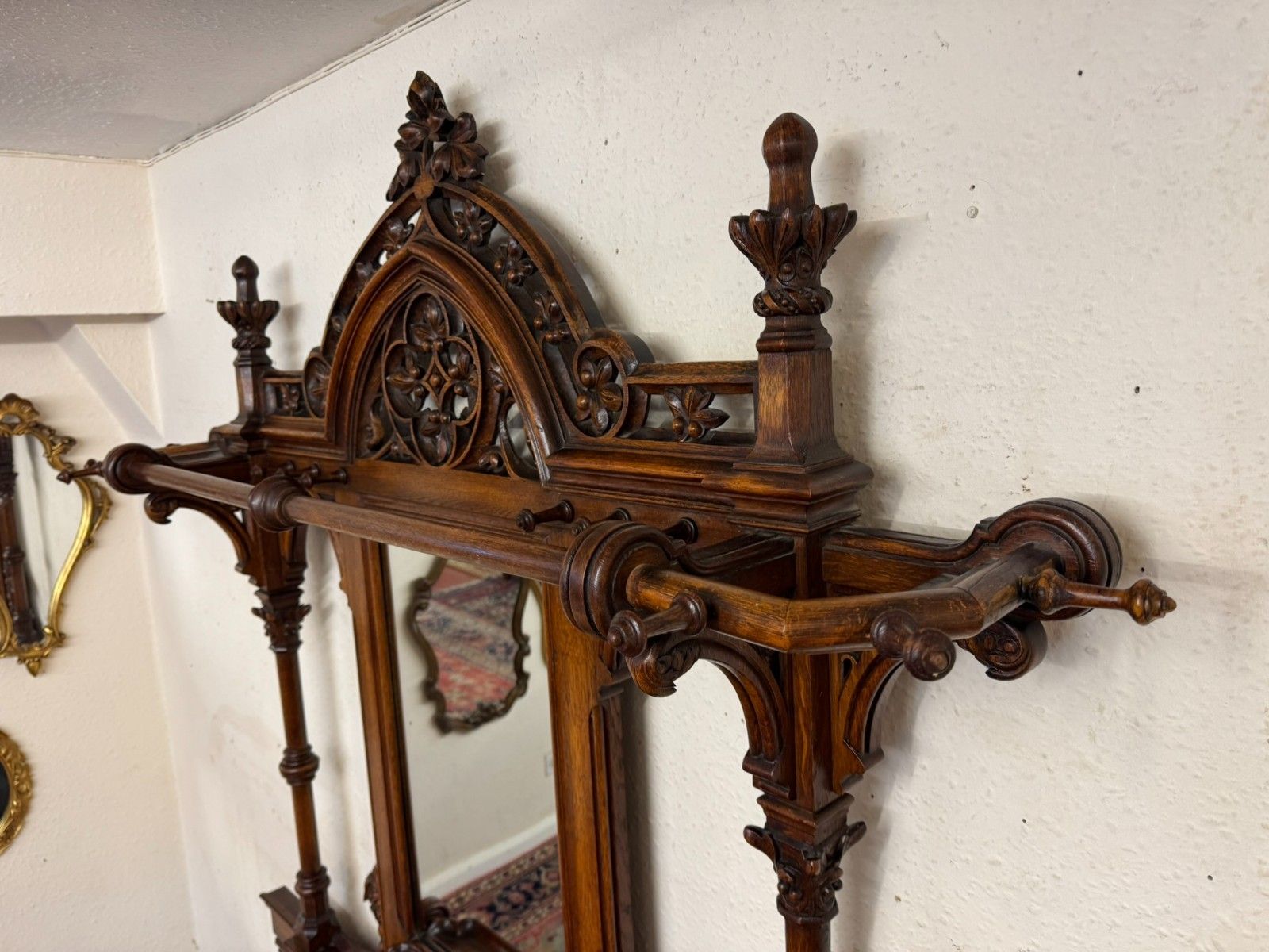 photo vintage English Country House Antique Gothic Revival Carved Oak Hallstand Circa 1885