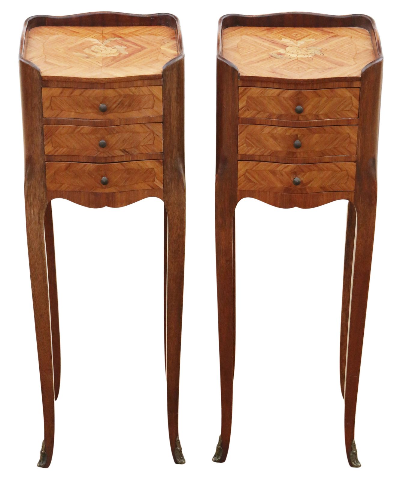 Vintage Retro French Pair Of Marquetry / Parquetry Bedside Tables – Mid 20th Century Nightstands photo for sale