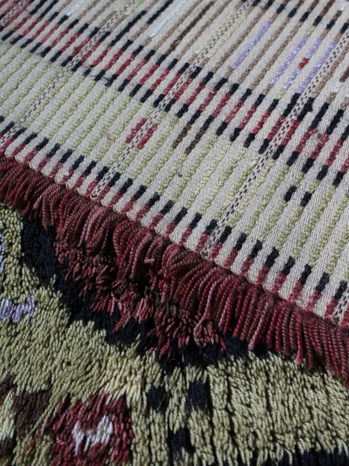 Swedish Geometric Rya Wool Rug 80x150cm, 1900s photo furniture