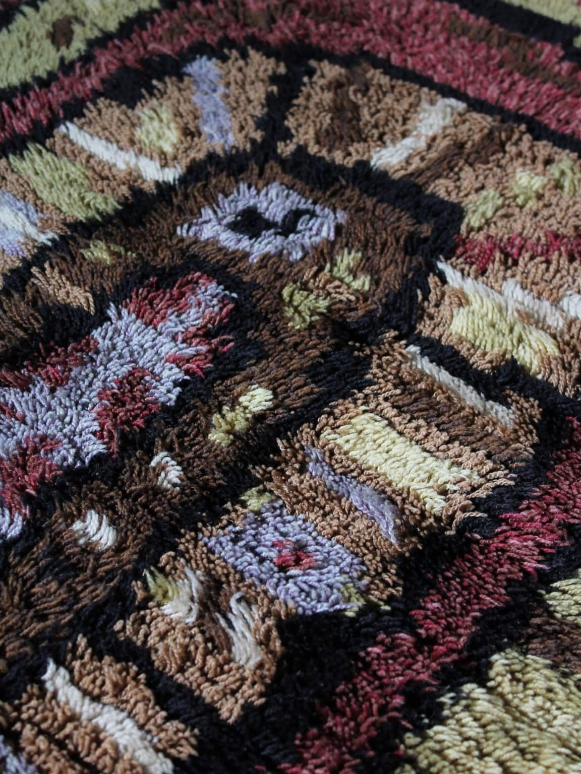 Swedish Geometric Rya Wool Rug 80x150cm, 1900s photo for sale