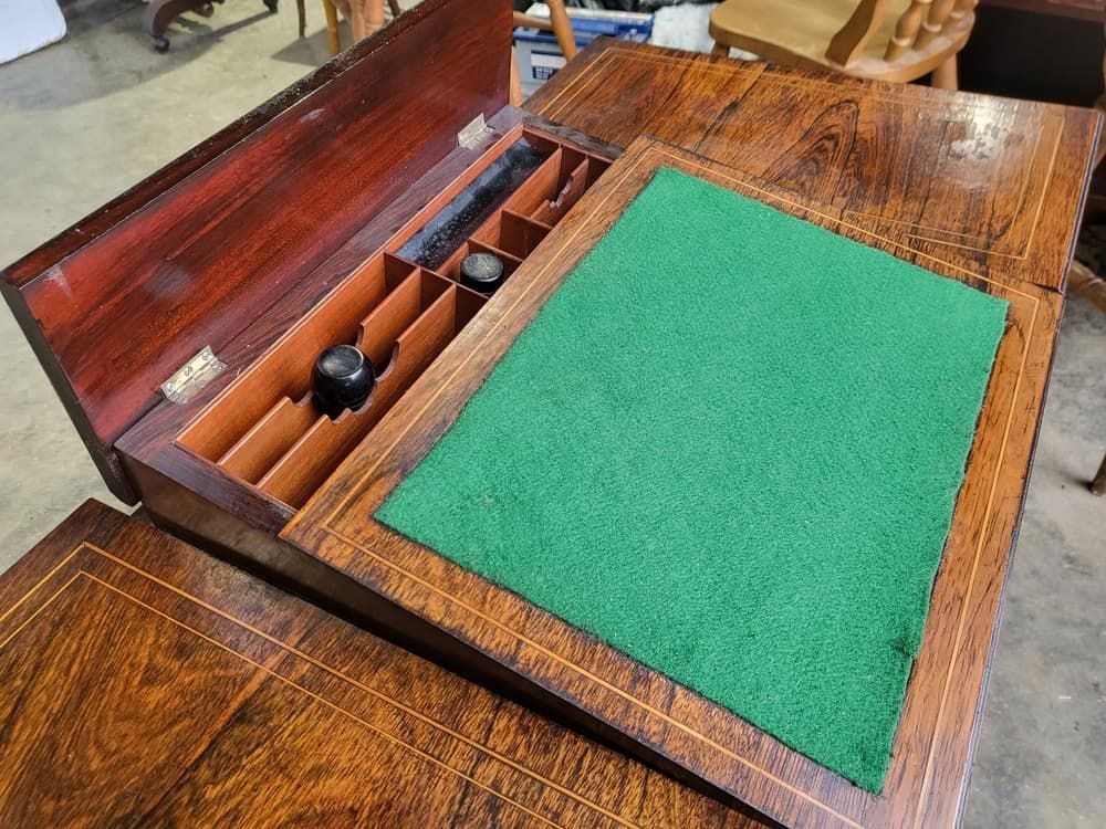 Antique Edwardian Inlaid Rosewood Small Writing Desk Table Drawers photo for sale