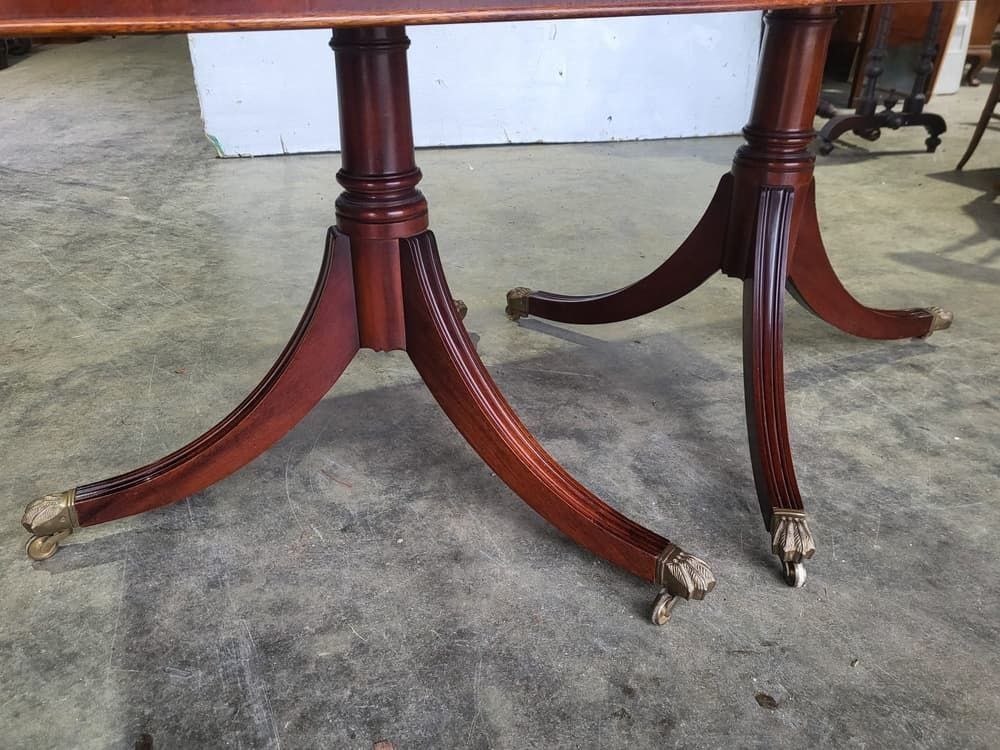 Antique Repro Mahogany Twin Pedestal Extending D End Dining Table photo for sale