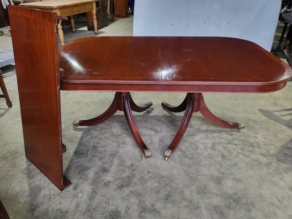 Antique Repro Mahogany Twin Pedestal Extending D End Dining Table photo Furniture