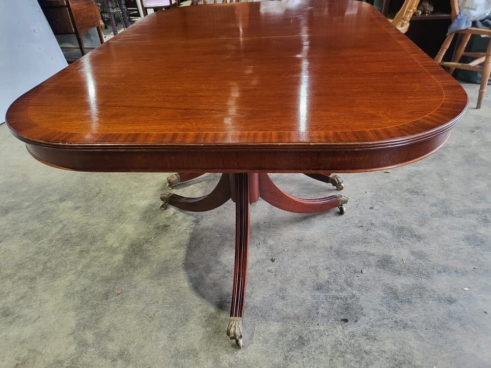 Antique Repro Mahogany Twin Pedestal Extending D End Dining Table photo vinterior