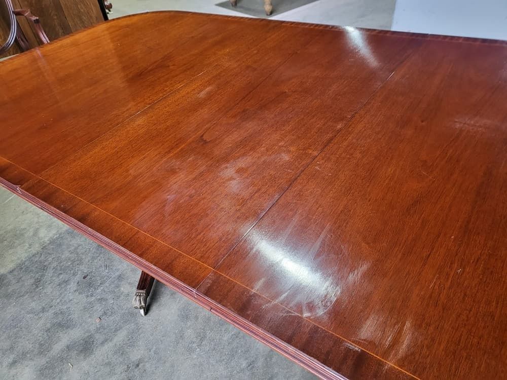 430.0 Antique Repro Mahogany Twin Pedestal Extending D End Dining Table photo